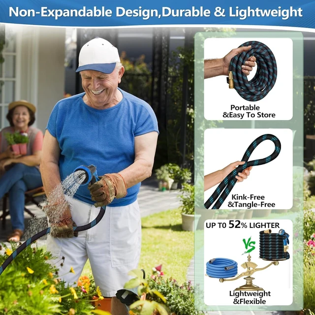 Alt view image 4 of 7 - 100 FT Non-Expandable Garden Hose, 2026 Upgraded Lightweight & Flexible with 10-Function Sprayer, Leak-Proof for Yard, Outdoor