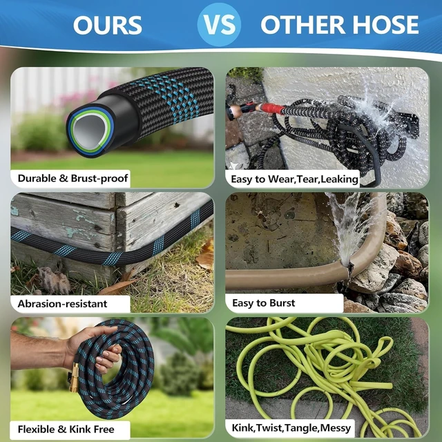 Alt view image 6 of 7 - 100 FT Non-Expandable Garden Hose, 2026 Upgraded Lightweight & Flexible with 10-Function Sprayer, Leak-Proof for Yard, Outdoor