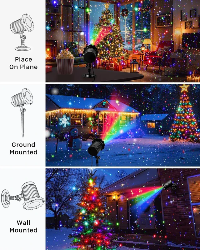 Alt view image 4 of 7 - Waterproof RGB Laser Christmas Projector Lights, 3-Color Moving Twinkle Stars Show for Yard, House, Garden & Party