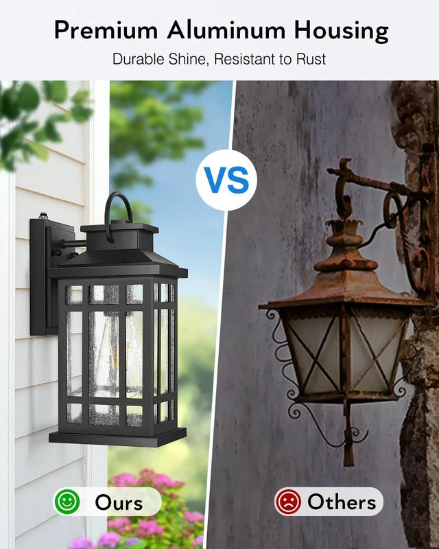 Alt view image 4 of 7 - 2-Pack Dawn-to-Dusk Porch Lights, Aluminum Outdoor Sconce with Seeded Glass for Garden, Exterior Wall & Garage