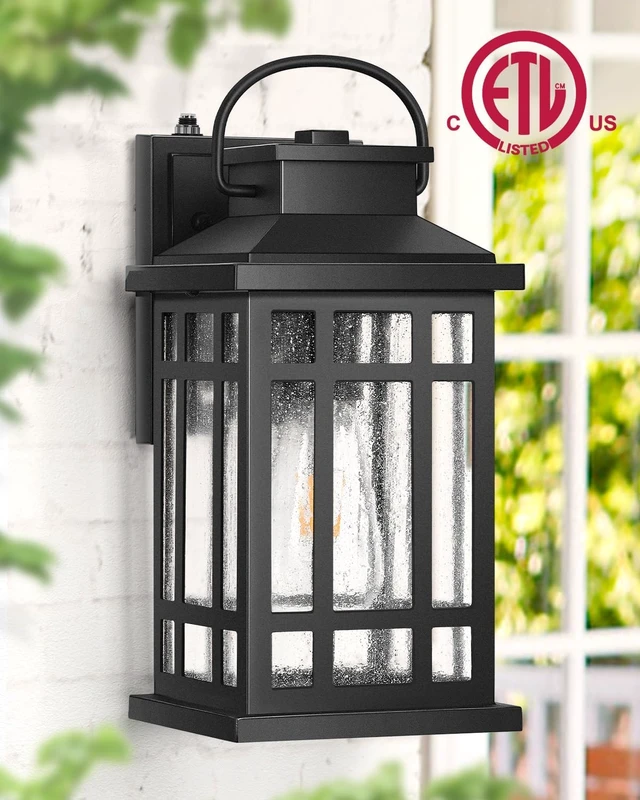 Alt view image 5 of 7 - 2-Pack Dawn-to-Dusk Porch Lights, Aluminum Outdoor Sconce with Seeded Glass for Garden, Exterior Wall & Garage
