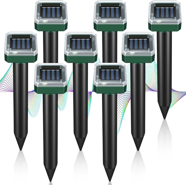 Main image of Solar-Powered Ultrasonic Mole Repellent Spikes, Waterproof Deterrent for Skunk, Gopher, Groundhog, Snake, Vole & Chipmunk, 8-Pack