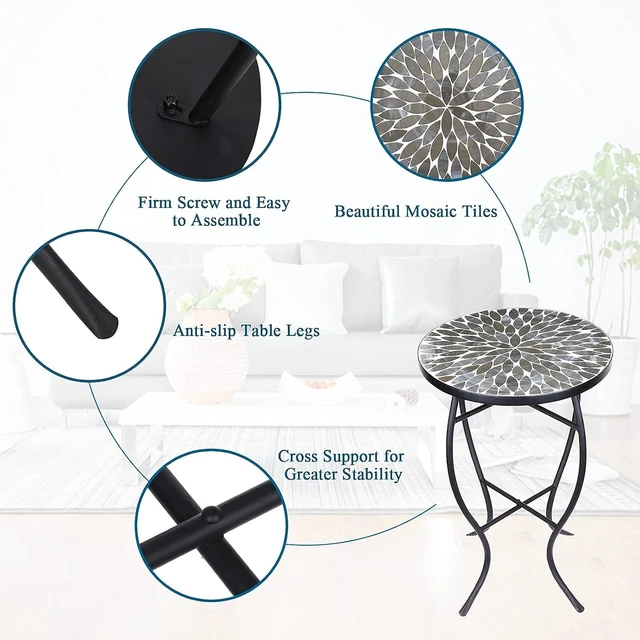 Alt view image 5 of 7 - 14" Round Mosaic Patio Side Table, Accent Outdoor Coffee Table