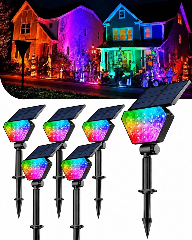 Main image of RGB Waterproof LED Solar Spot Lights Outdoor, 6 Pack