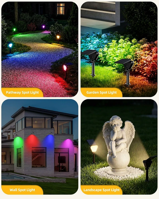Alt view image 7 of 7 - RGB Waterproof LED Solar Spot Lights Outdoor, 6 Pack