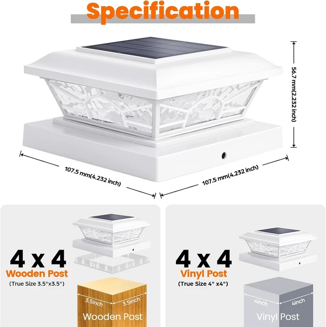 Alt view image 4 of 7 - White Solar Post Cap Lights for 4x4 Posts, 12-Pack