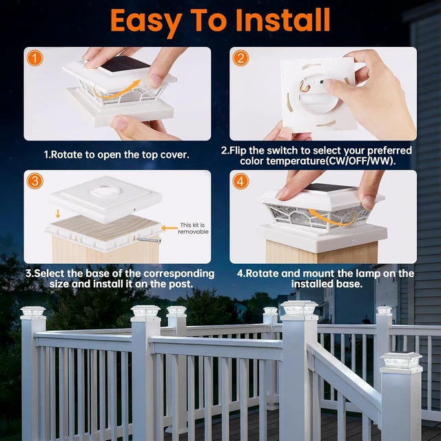 Alt view image 6 of 7 - White Solar Post Cap Lights for 4x4 Posts, 12-Pack