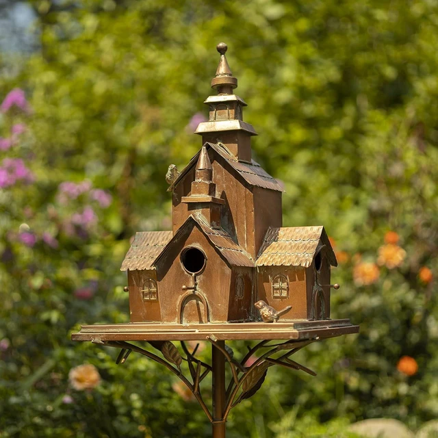 Main image of Large Copper Multi-Birdhouse Garden Stakes, Room for 5 Bird Families (XL Country Town Home Montana)