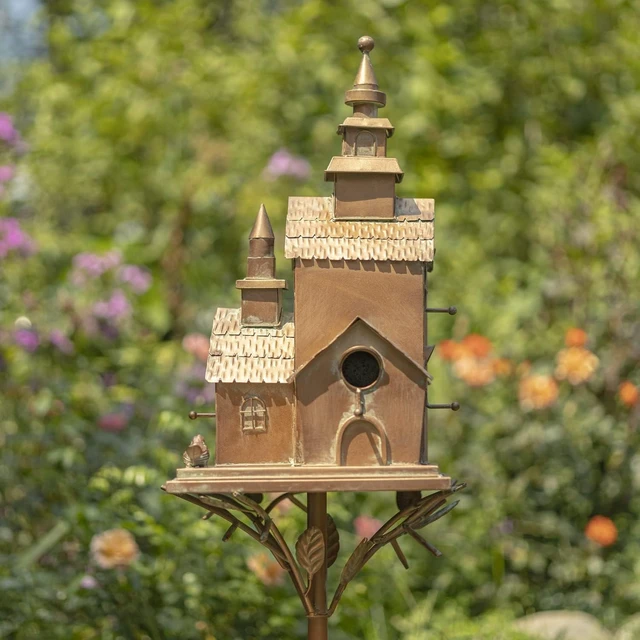 Alt view image 3 of 7 - Large Copper Multi-Birdhouse Garden Stakes, Room for 5 Bird Families (XL Country Town Home Montana)