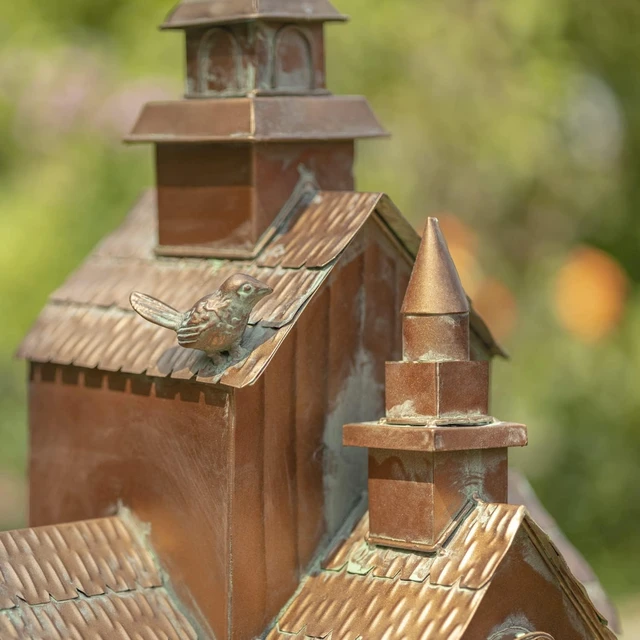 Alt view image 7 of 7 - Large Copper Multi-Birdhouse Garden Stakes, Room for 5 Bird Families (XL Country Town Home Montana)