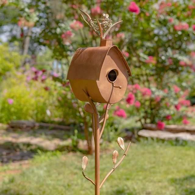 Alt view image 3 of 6 - Large Copper Birdhouse Garden Stakes (Oval Shape)