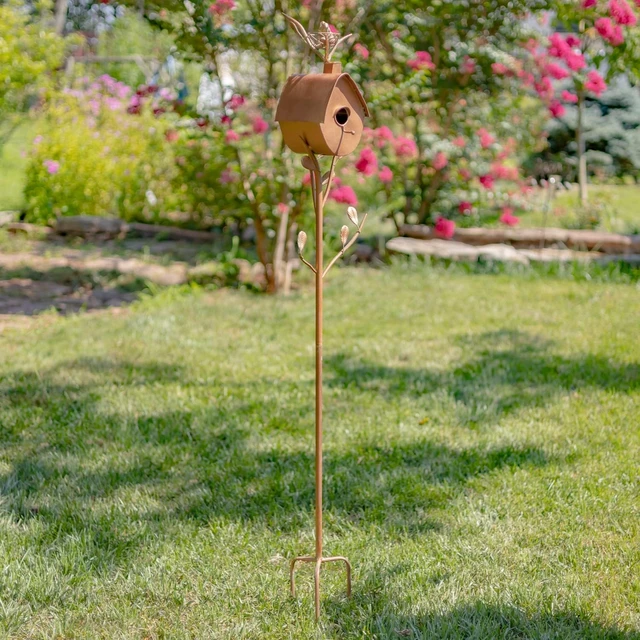 Alt view image 2 of 6 - Large Copper Birdhouse Garden Stakes (Oval Shape)