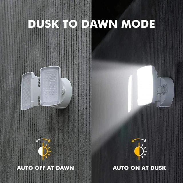 Alt view image 2 of 7 - 32W 5000K 3500-Lumen Dual-Head LED Flood Light, Dusk-to-Dawn Waterproof Security Wall Light for Patio, Garden & Yard