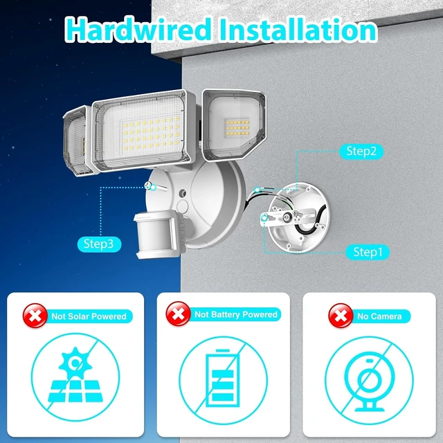 Alt view image 2 of 7 - 85W LED Motion Sensor Security Light, 8500LM 6500K, IP65 Waterproof 3-Head Dusk-to-Dawn Flood Light for Garage, Yard & Porch (White)