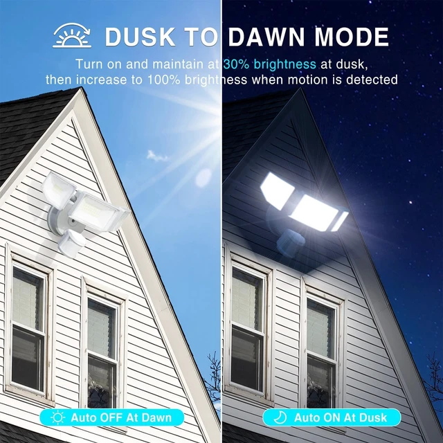 Alt view image 6 of 7 - 85W LED Motion Sensor Security Light, 8500LM 6500K, IP65 Waterproof 3-Head Dusk-to-Dawn Flood Light for Garage, Yard & Porch (White)