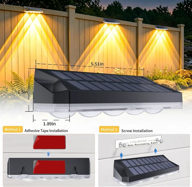 Alt view image 7 of 7 - Solar Fence Lights with 5 Lens, 40 Modes RGB & Cold/Warm White, IP67 Waterproof Dusk-to-Dawn for Backyard, Patio, Pool & Deck, 10 Pack
