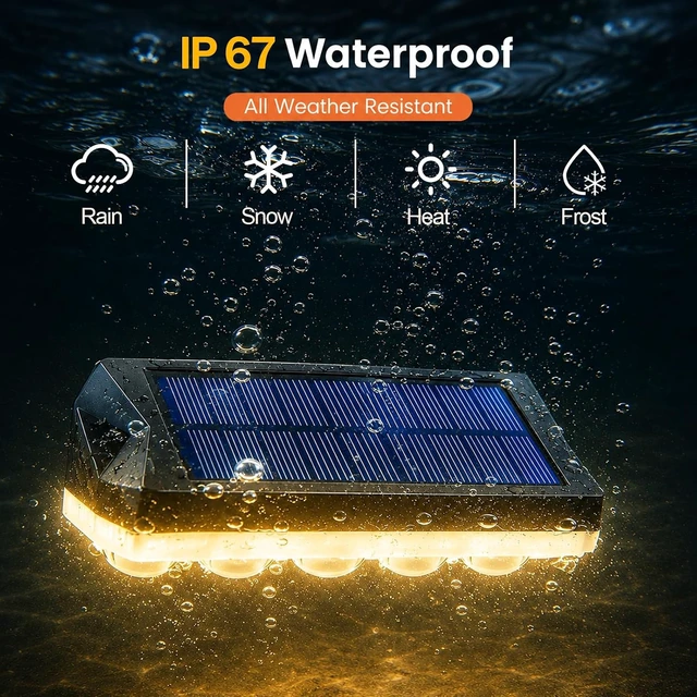 Alt view image 6 of 7 - Solar Fence Lights with 5 Lens, 40 Modes RGB & Cold/Warm White, IP67 Waterproof Dusk-to-Dawn for Backyard, Patio, Pool & Deck, 10 Pack