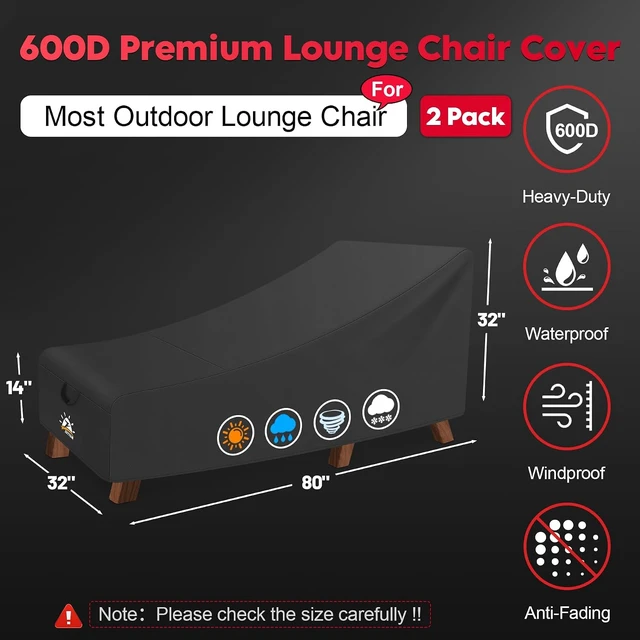 Alt view image 2 of 7 - 600D Fade-Resistant Waterproof Chaise Lounge Chair Covers, 80 x 32 x 32 Inch for Pool & Lawn Bench Furniture, 2 Pack