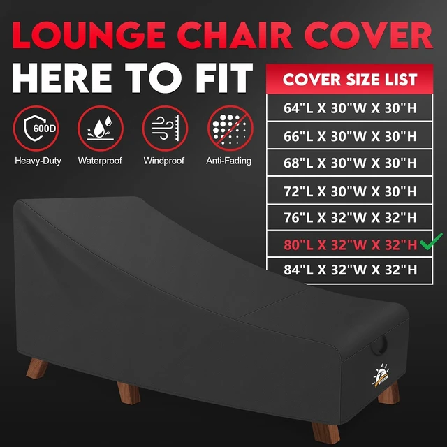 Alt view image 3 of 7 - 600D Fade-Resistant Waterproof Chaise Lounge Chair Covers, 80 x 32 x 32 Inch for Pool & Lawn Bench Furniture, 2 Pack
