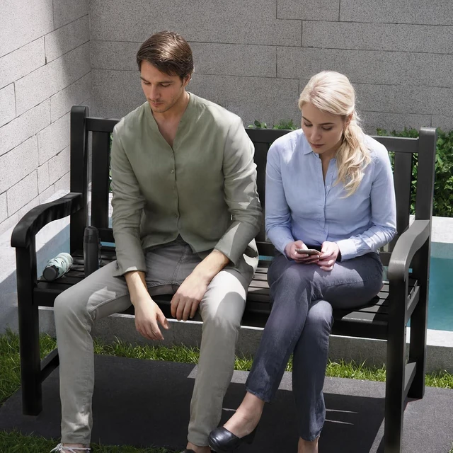 Alt view image 2 of 7 - 2-Person Resin Outdoor Bench, Deep Black