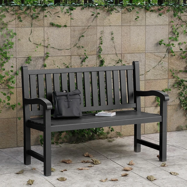 Alt view image 5 of 7 - 2-Person Resin Outdoor Bench, Deep Black