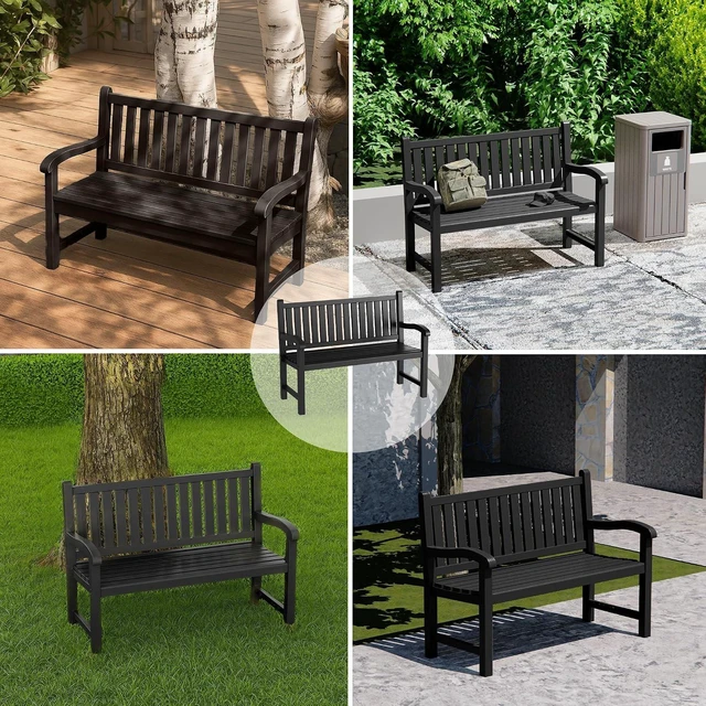 Alt view image 6 of 7 - 2-Person Resin Outdoor Bench, Deep Black