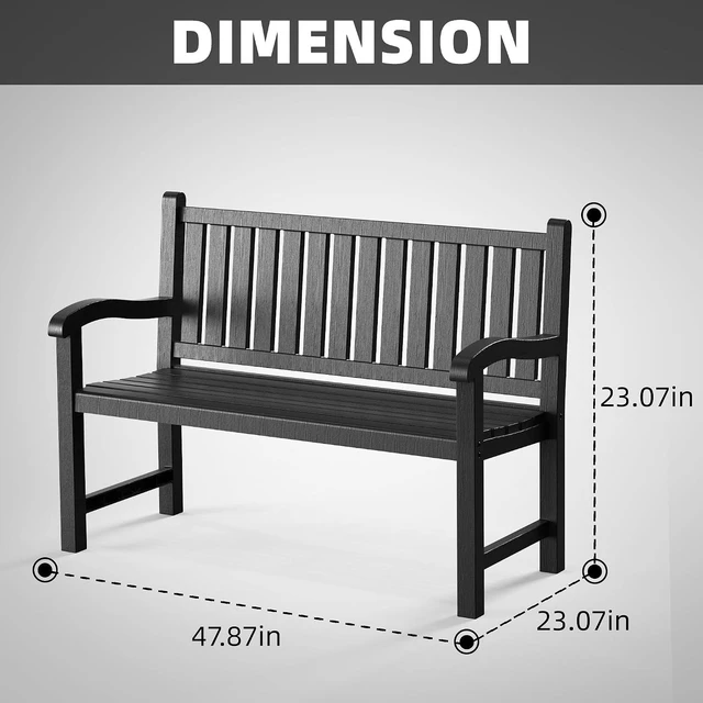 Alt view image 3 of 7 - 2-Person Resin Outdoor Bench, Deep Black