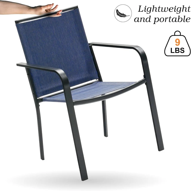 Alt view image 4 of 7 - Blue 7-Piece Outdoor Dining Set with 63" Patio Table & Stackable Chairs