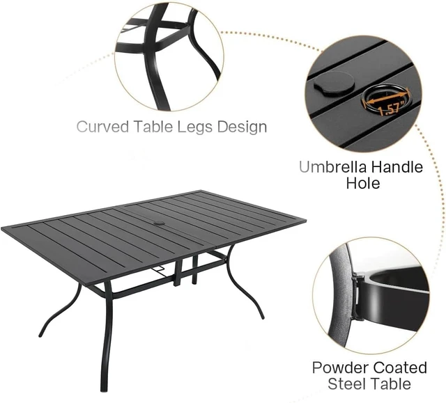Alt view image 7 of 7 - Blue 7-Piece Outdoor Dining Set with 63" Patio Table & Stackable Chairs