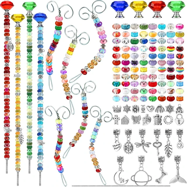 Main image of 227-Pc Decorative Garden Stake Set, 14" DIY Wands with Diamond Toppers, Beaded Fairy Sticks & 8" Caterpillar for Outdoor Décor