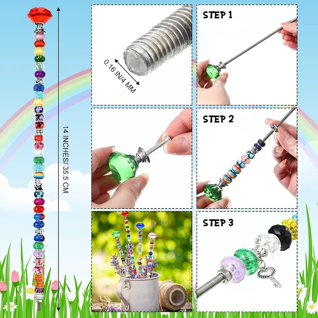 Alt view image 5 of 7 - 227-Pc Decorative Garden Stake Set, 14" DIY Wands with Diamond Toppers, Beaded Fairy Sticks & 8" Caterpillar for Outdoor Décor