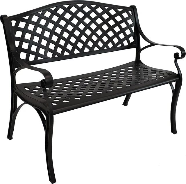 Main image of Sunnydaze Black 2-Person Metal Garden Bench with Backrest, 40" W