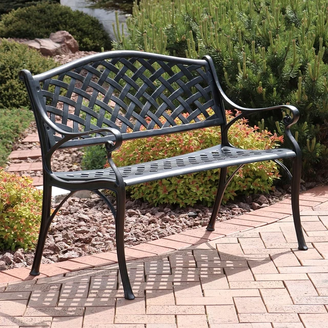 Alt view image 2 of 7 - Sunnydaze Black 2-Person Metal Garden Bench with Backrest, 40" W