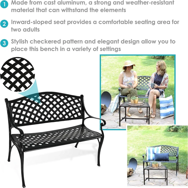 Alt view image 4 of 7 - Sunnydaze Black 2-Person Metal Garden Bench with Backrest, 40" W