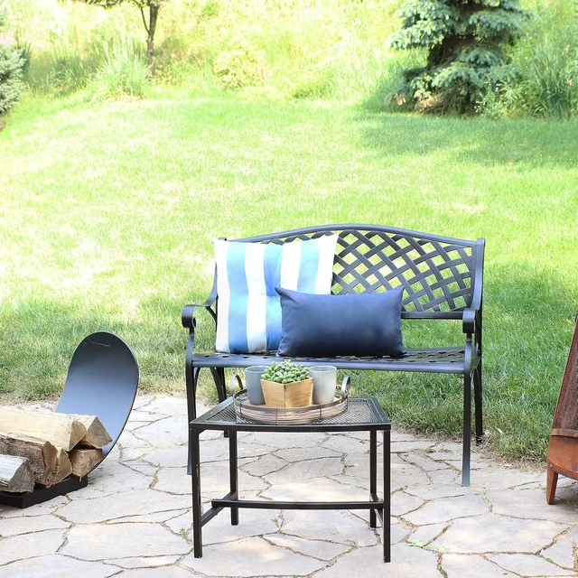 Alt view image 6 of 7 - Sunnydaze Black 2-Person Metal Garden Bench with Backrest, 40" W