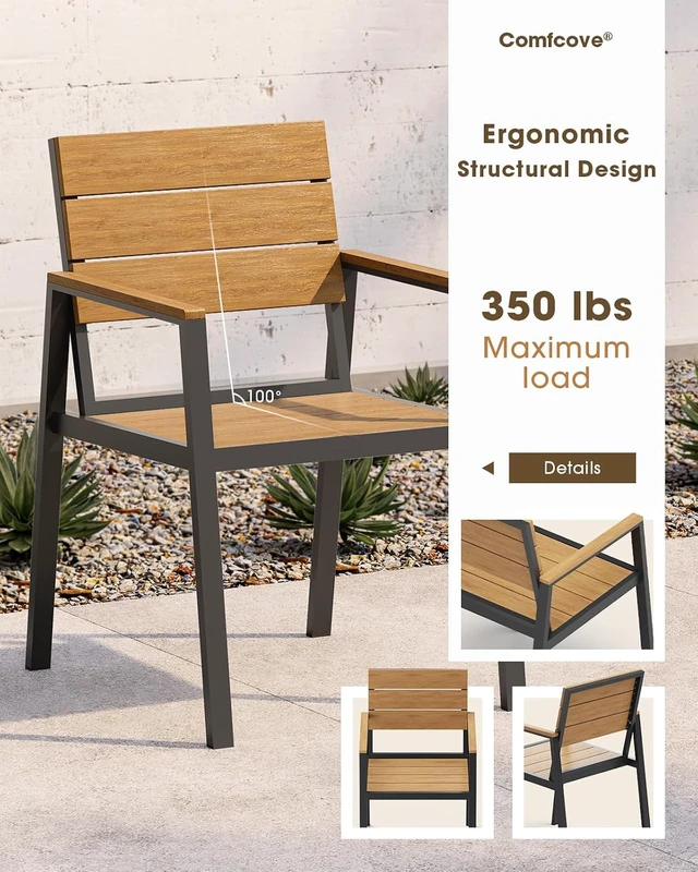 Alt view image 5 of 7 - 7-Piece Aluminum Outdoor Dining Set with Umbrella Hole, All-Weather HDPS Patio Table & Chairs, Gray & Teak