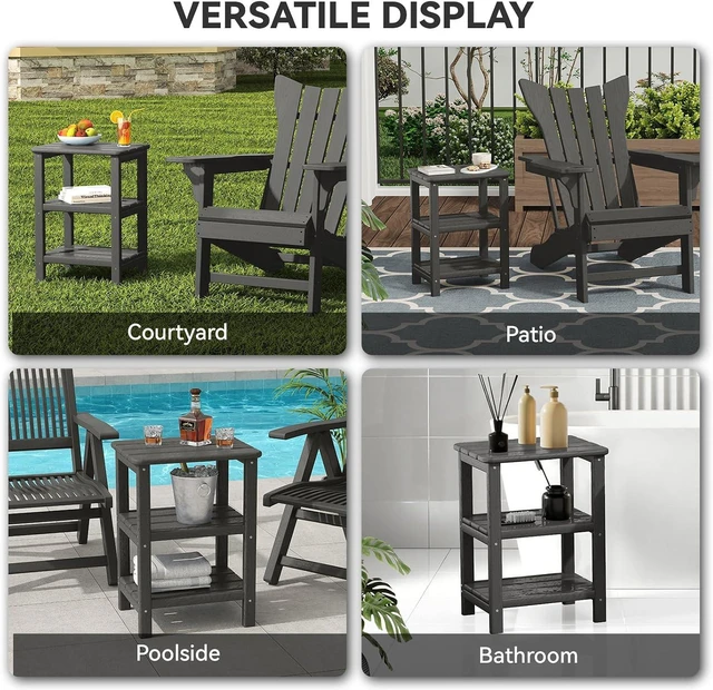 Alt view image 6 of 6 - 3-Tier HDPE Outdoor Side Table, Rectangle Adirondack End Table for Backyard, Garden & Balcony (Retro, Grey)