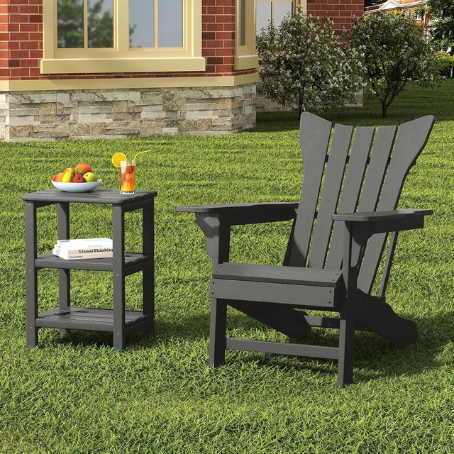 Alt view image 5 of 6 - 3-Tier HDPE Outdoor Side Table, Rectangle Adirondack End Table for Backyard, Garden & Balcony (Retro, Grey)