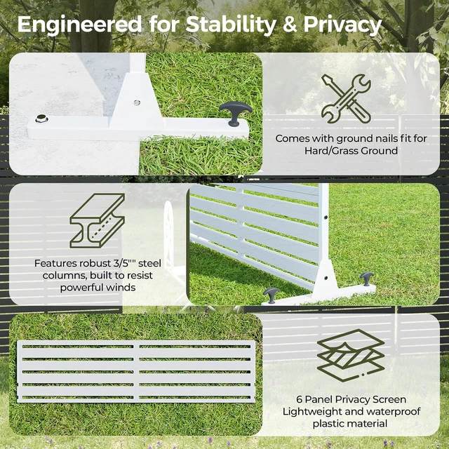 Alt view image 4 of 6 - White 72" HDPE Privacy Screen Fence Panel for Patio, Outdoor