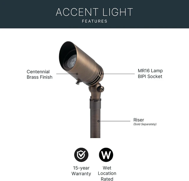 Alt view image 4 of 7 - Kichler MR-16 Low Voltage Landscape Spotlight Light, Centennial Brass