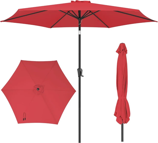 Main image of Red 9 ft Outdoor Patio Umbrella with Push-Button Tilt