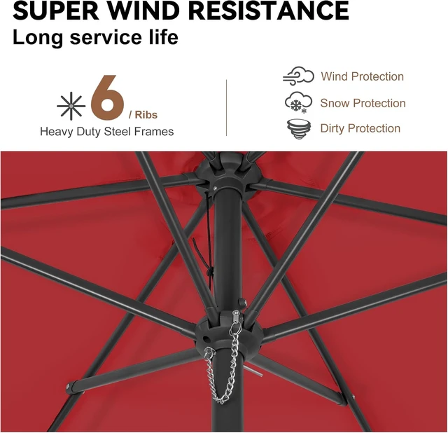 Alt view image 6 of 7 - Red 9 ft Outdoor Patio Umbrella with Push-Button Tilt