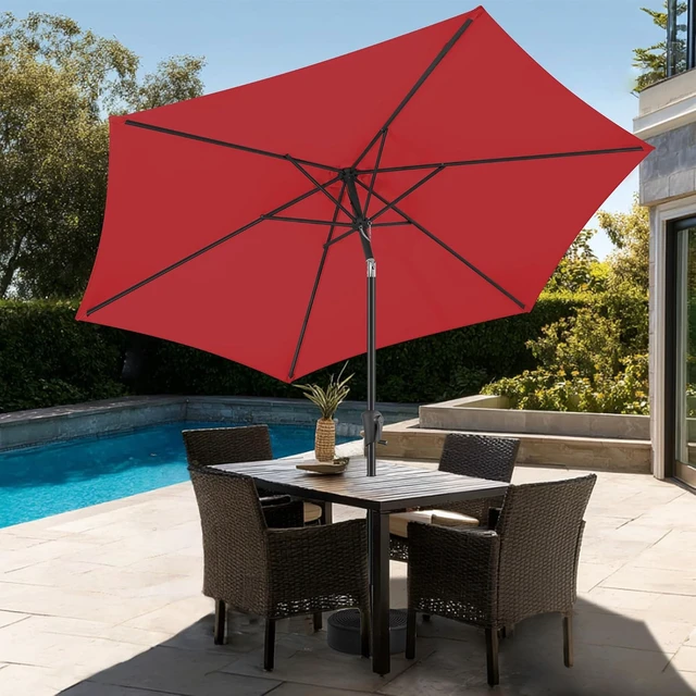 Alt view image 7 of 7 - Red 9 ft Outdoor Patio Umbrella with Push-Button Tilt