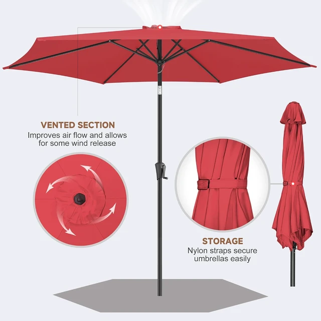 Alt view image 5 of 7 - Red 9 ft Outdoor Patio Umbrella with Push-Button Tilt