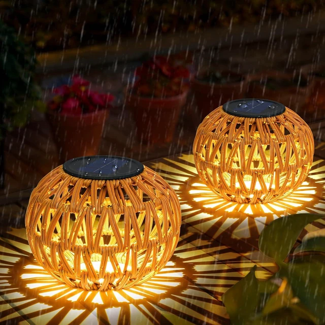 Main image of Waterproof Solar Lanterns, 2-Pc Outdoor Solar Table Lamp