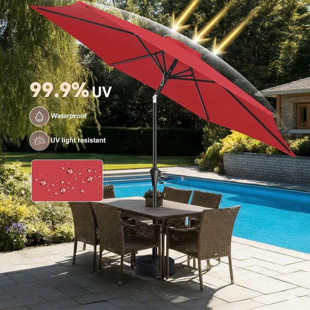 Alt view image 3 of 7 - Red 9 ft Outdoor Patio Umbrella with Push-Button Tilt