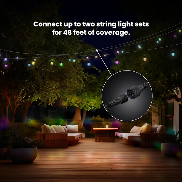 Alt view image 3 of 7 - 24ft RGBW Color-Changing Outdoor String Lights, 12 Sockets