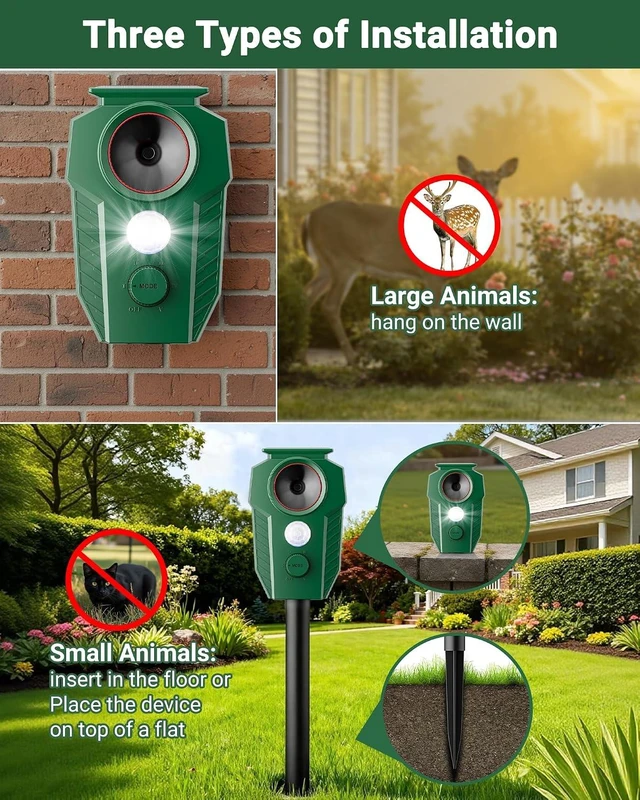 Alt view image 7 of 7 - Solar Ultrasonic Deer Repellent with Motion Sensor & Strobe Light Waterproof Outdoor Animal Deterrent for Yard, Garden & Farm, Repels Cats, Coyotes & Squirrels