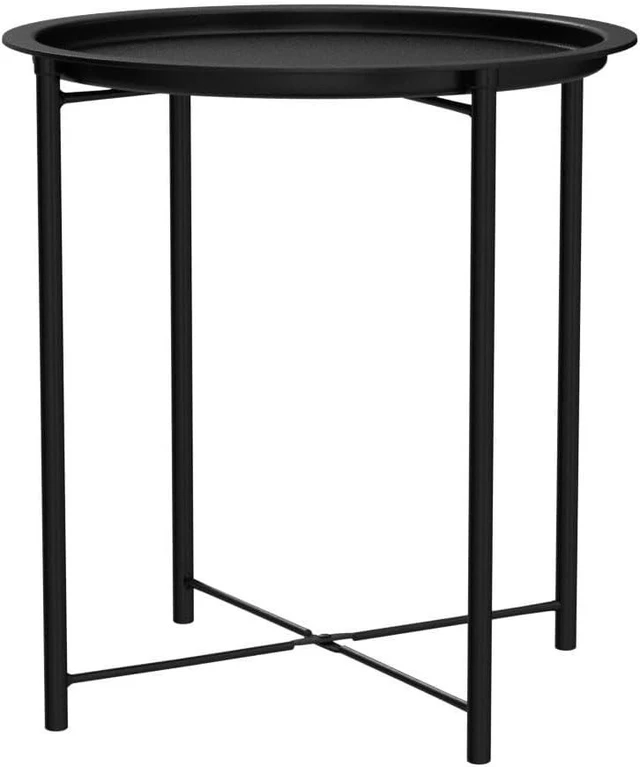 Alt view image 7 of 7 - Black Folding Round Metal Side/End Table, Anti-Rust Waterproof Tray for Living Room, Balcony & Office, 2 PCS