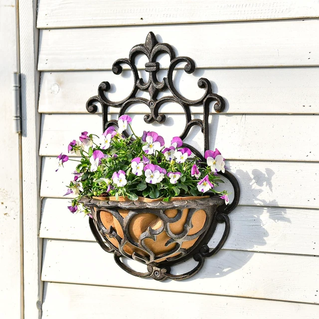 Alt view image 3 of 7 - Half-Round Cast Iron Wall Hanging Planter with Fabric Liner, 2 Pack